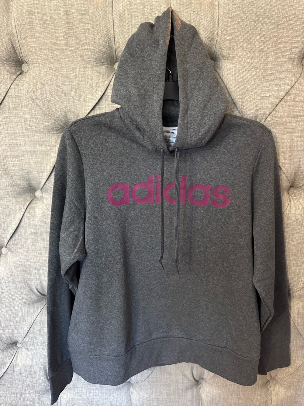 adidas Dark Gray Hoodie with Pink Logo
